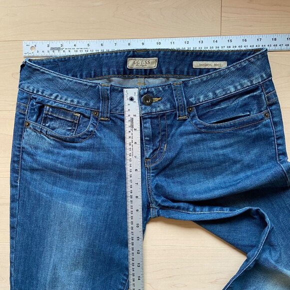 Guess Womens Daredevil Bootcut blue low rise sexy Jeans stretchy denim 32 - Picture 9 of 12
